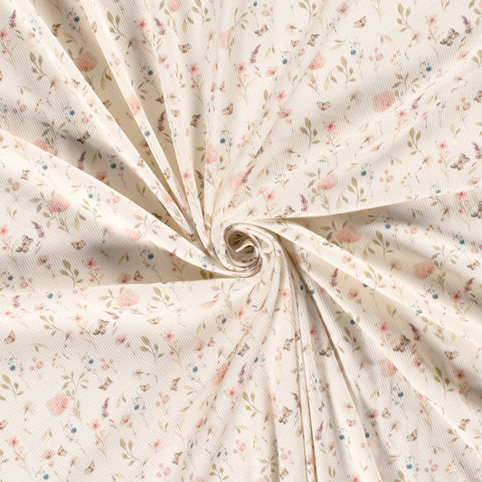 Rifflað Jersey - Flowers Off White