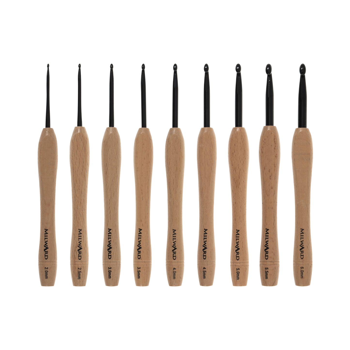 Beech Wooden Handle: Pack of 9 crochet hooks
