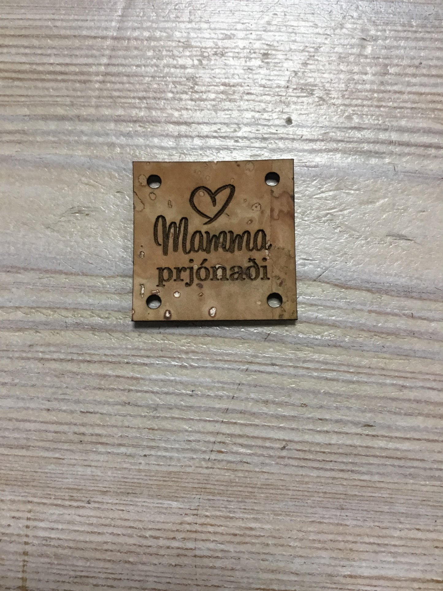 Leðurmerki - Korkur/ Mamma prjónaði