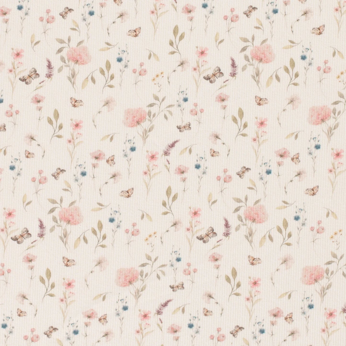 Rifflað Jersey - Flowers Off White
