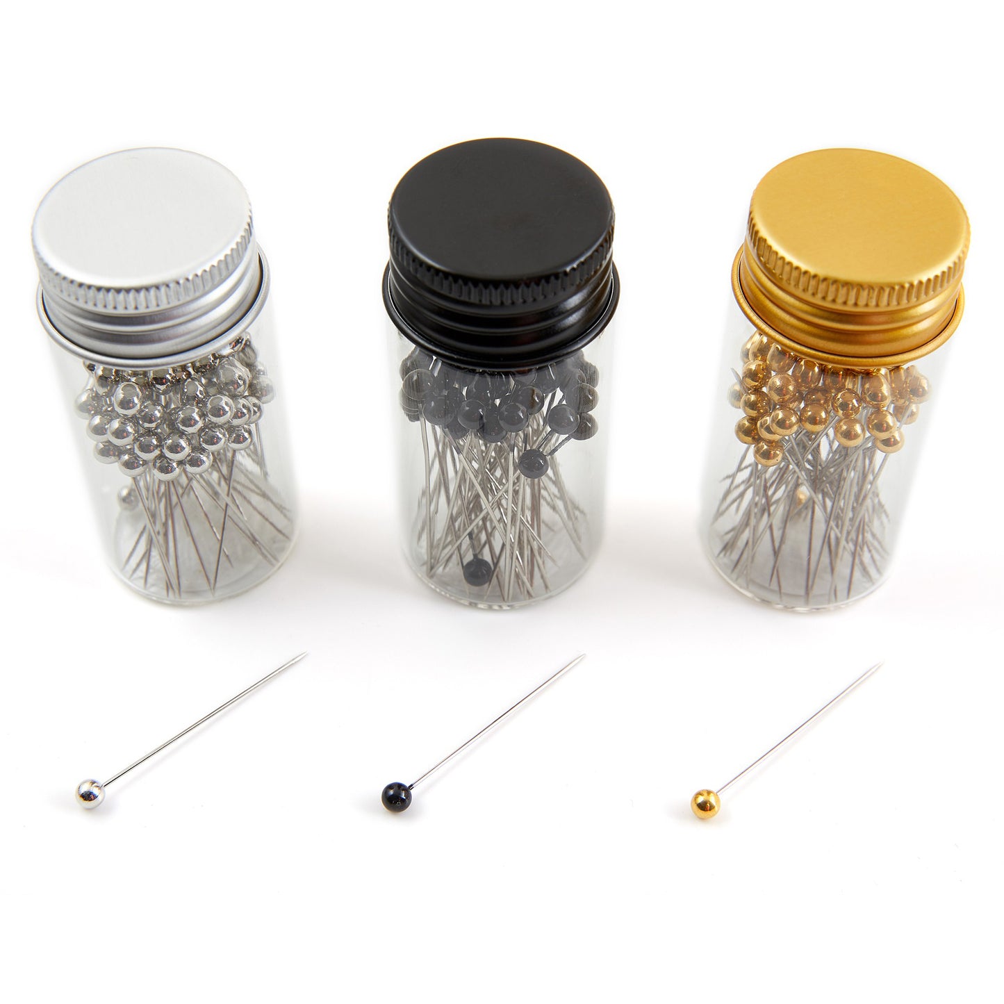 Títiprjónar í glerkrukkum: Gold, Silver, Black