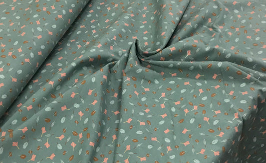 Bómullar jersey  95co/5el - Leaves dusty mint