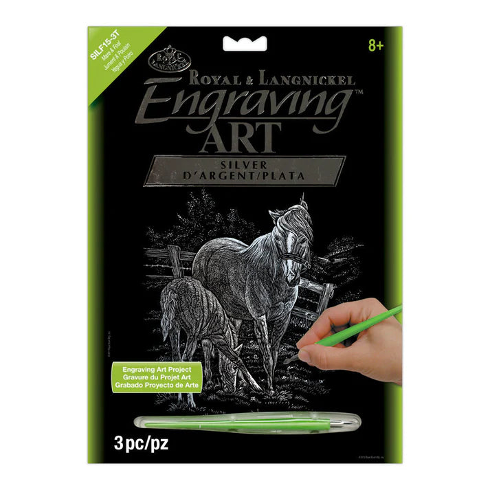 Engraving Art - Silver Foil / Mare & Foal