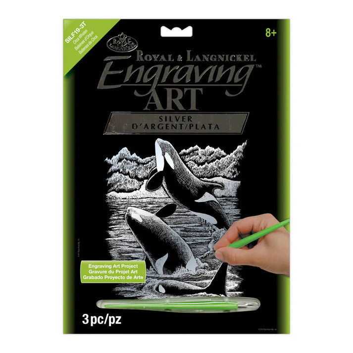 Engraving Art - Silver Foil / Orca Whales
