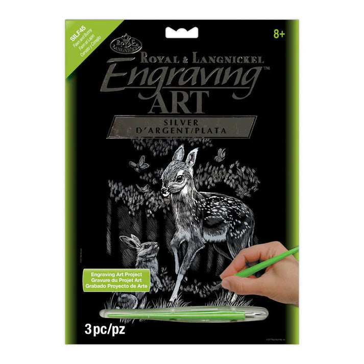 Engraving Art - Silver Foil / Fawn & Bunny