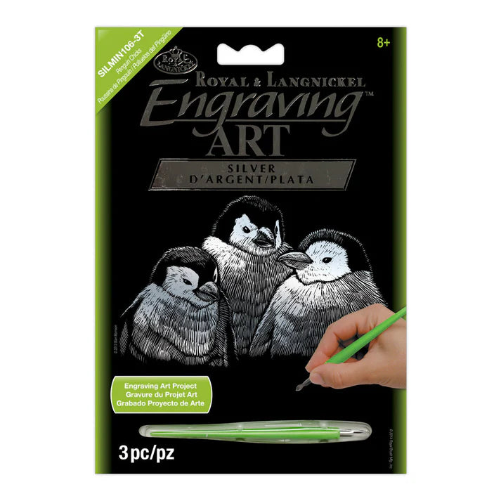 Mini Engraving Art Silver - Penguins