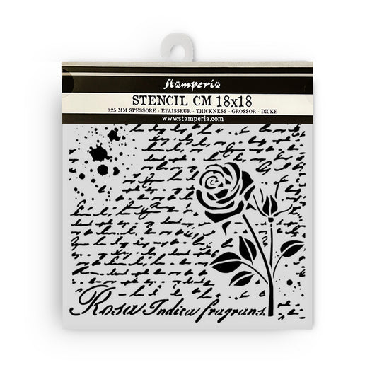 Stensill 18x18sm - Rose Perfume Manuscript