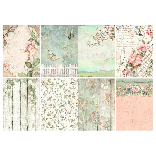 Ríspappír A6 8stk - House of Roses Backrounds