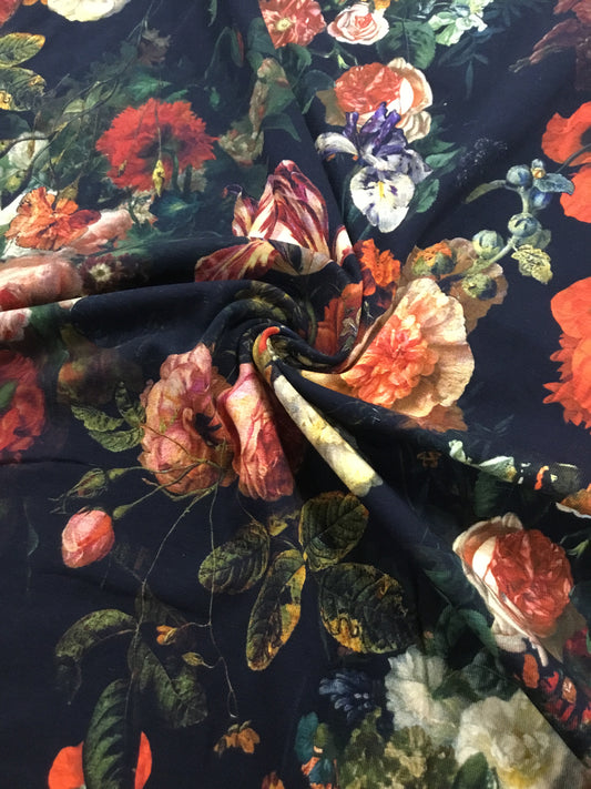 Bómullarjersey - Flowers Black