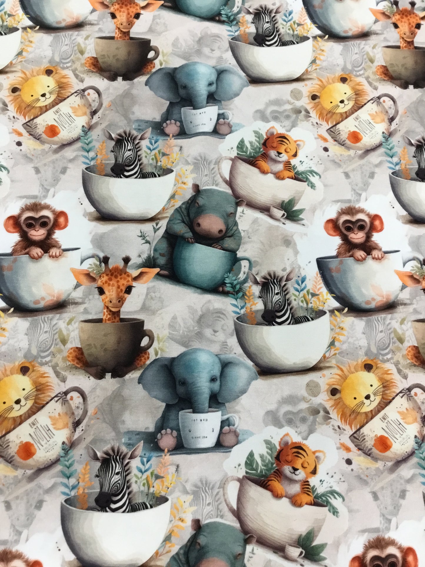 Bómullarjersey - Animals in cups