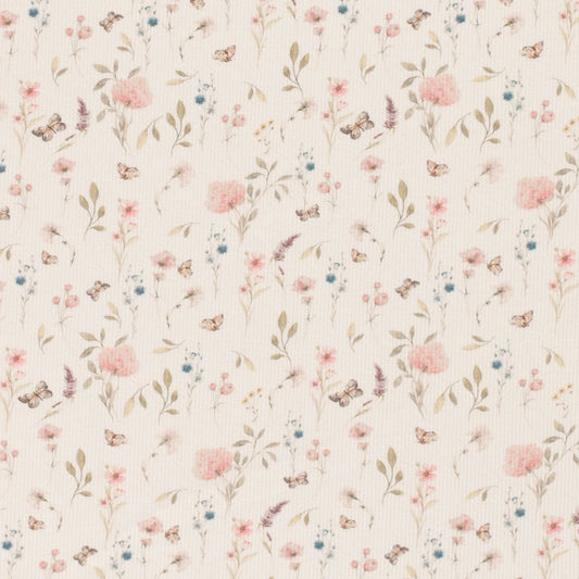 Rifflað Jersey - Flowers Off White