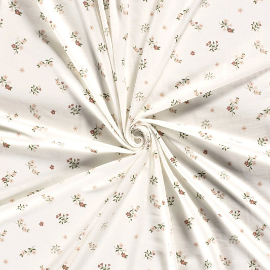 Bómullarjersey - Flowers Off White