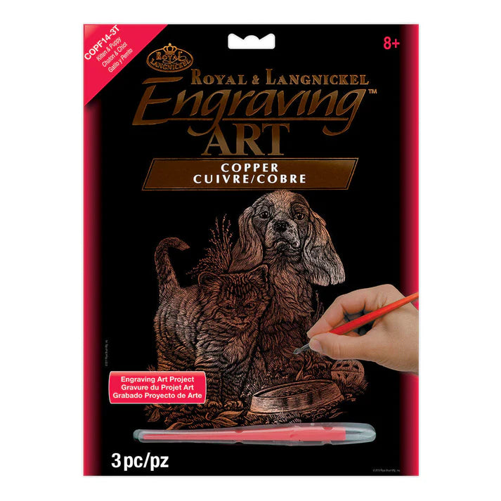Engraving Art - Copper Foil / Kitten & Puppy