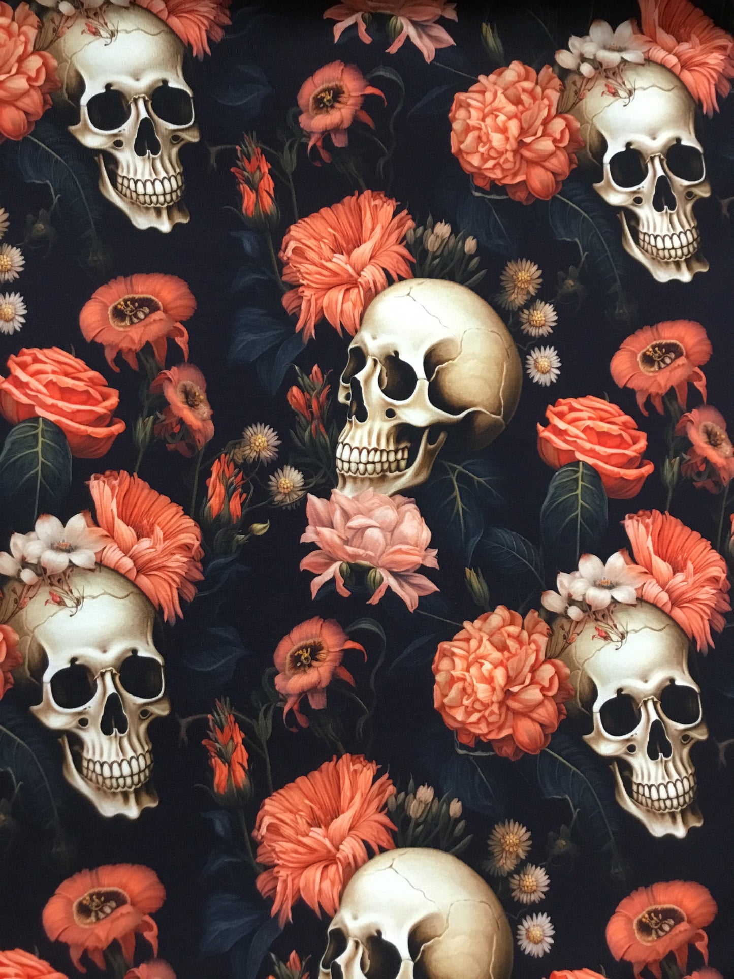 French Terry - Flower & Skulls Peach