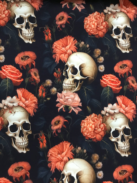 French Terry - Flower & Skulls Peach