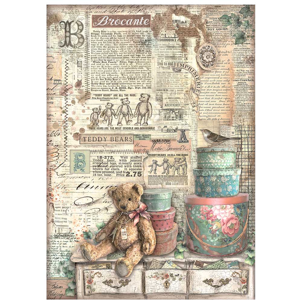Ríspappír A4 - Antique Bears