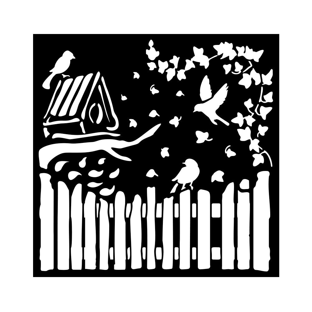 Stensill 18x18sm -Fence and Birds
