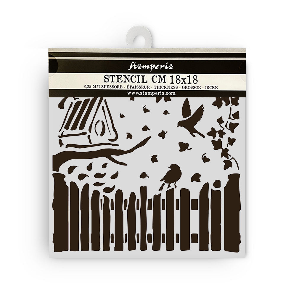 Stensill 18x18sm -Fence and Birds