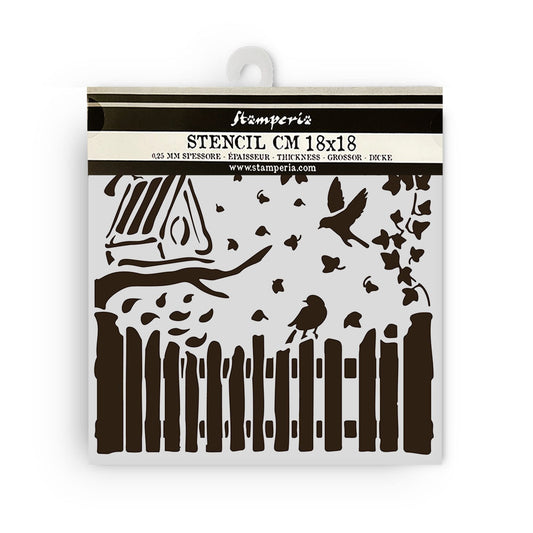 Stensill 18x18sm -Fence and Birds