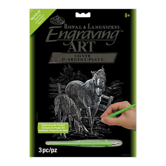 Engraving Art - Silver Foil / Mare & Foal