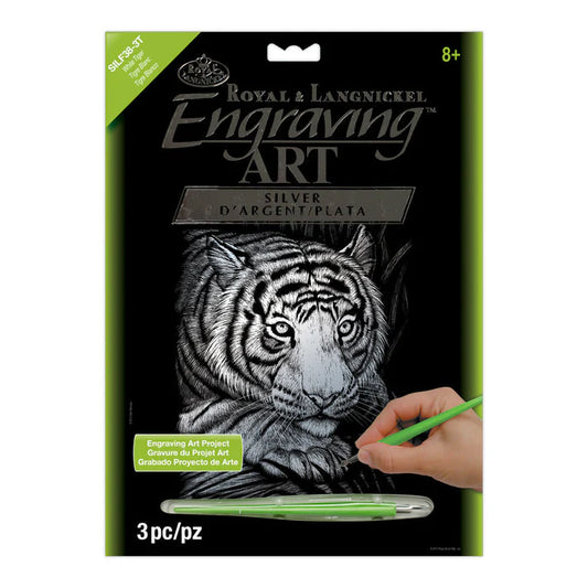 Engraving Art - Silver Foil / White Tiger