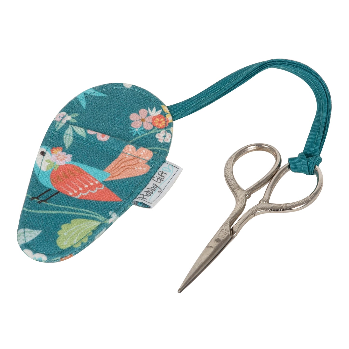 Scissors In Case - Teal bird