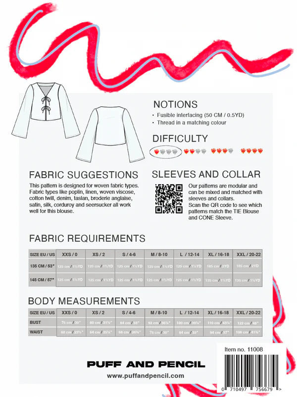 Puff and Pencil - Tie Blouse + Cone Sleeves