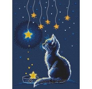 Útsaumur - Kitten and starry milk