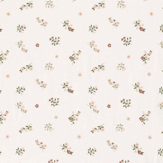 Bómullarjersey - Flowers Off White
