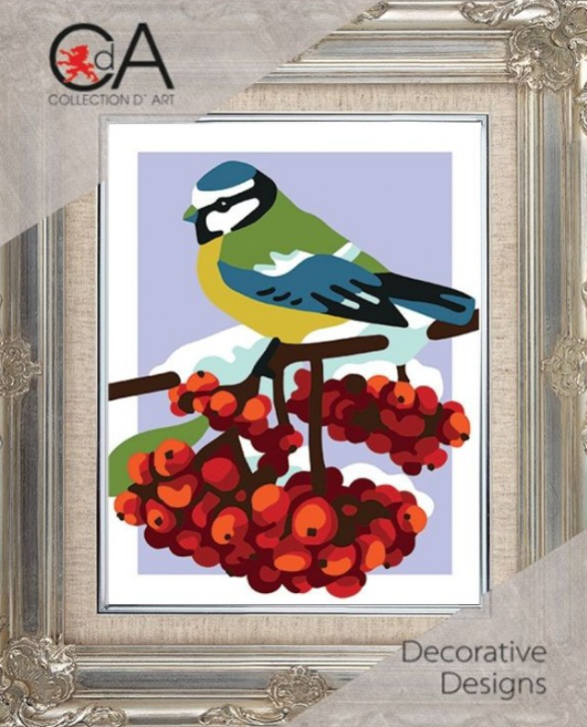 Útsaumur - Cross-stitch kit "Bird & Winter Berries"