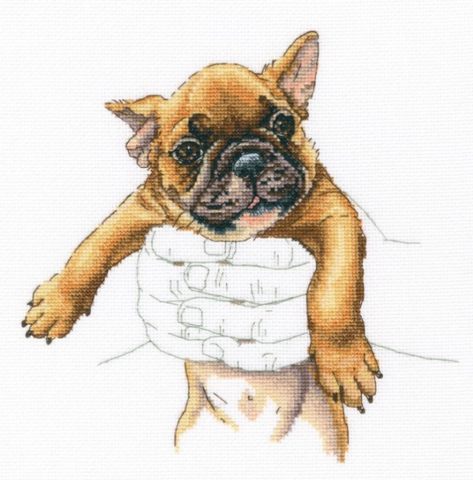 Útsaumur - Cross-stitch kit "Puppy In Palms"